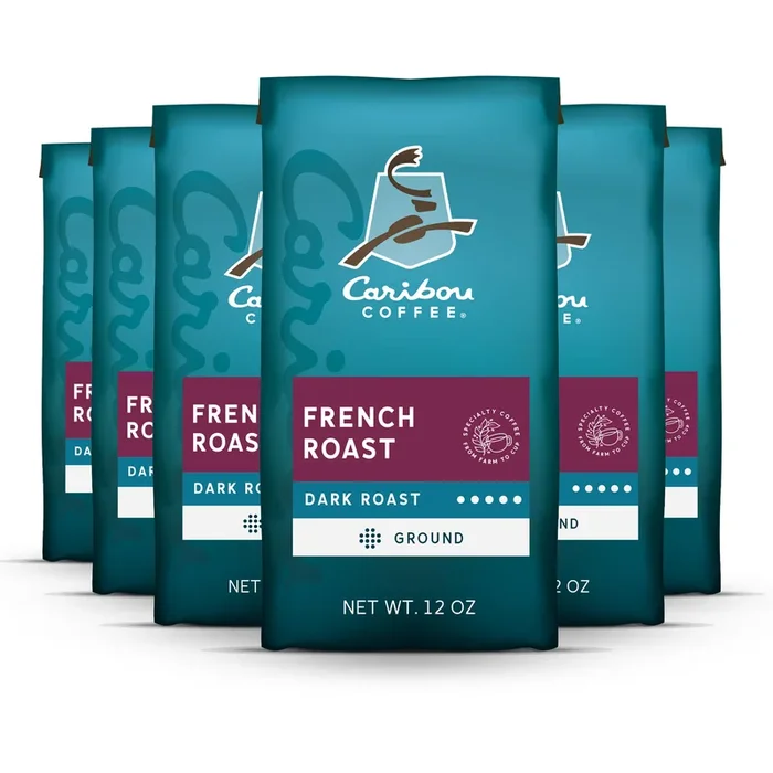 Caribou Coffee, Dark Roast Ground Coffee – French Roast 72 Ounces (6 Bags Of 12 Ounces)