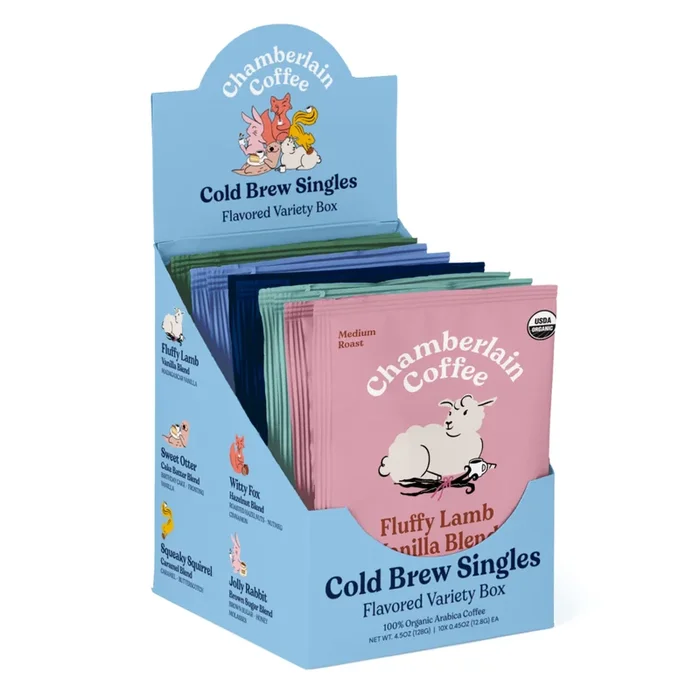 Chamberlain Coffee Flavored Cold Brew Singles Variety Pack – Cold Brew Coffee Grounds – Brew Hot Or Iced – Organic Coffee Single Serve Bags – 10 Cold Brew Sachets