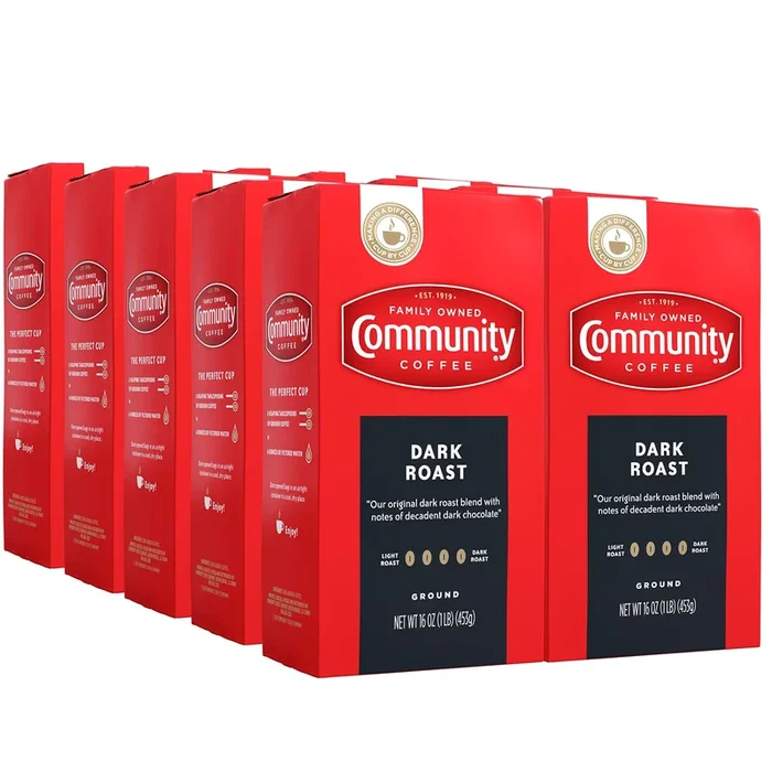 Community Coffee Dark Roast Ground 16 Oz Firm Pack 16 Ounce (Pack Of 10)