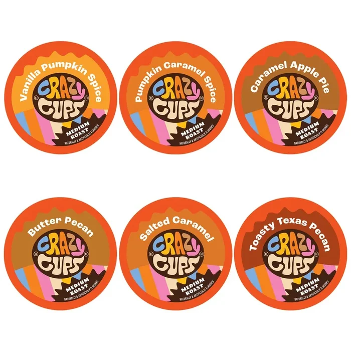 Crazy Cups Fall Coffee Pods Variety Pack For Keurig K Cup Coffee Maker, Single Serve Fall Flavor Coffee Pods, Seasonal Favorites Fall Blend Sampler, 50 Count