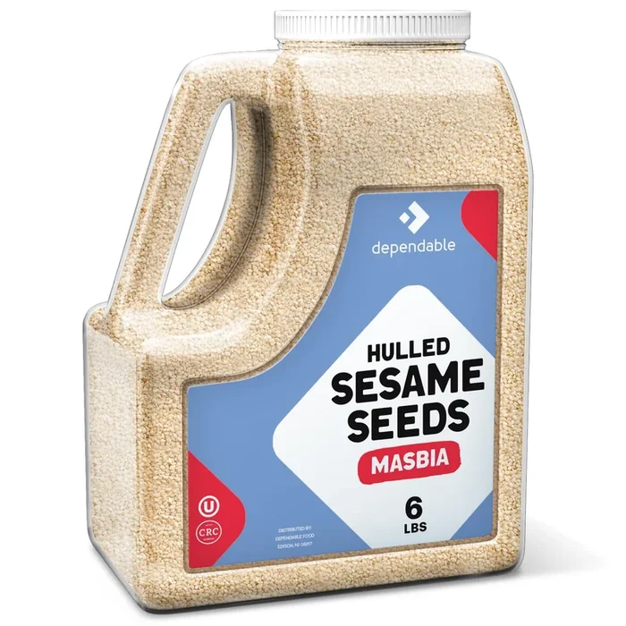 Dependable Food Hulled Sesame Seeds – 6 LB. Jar – Kosher Raw White Sesame Seeds Bulk – Great for Tahini – Ideal for Chefs Restaurants & Culinary Enthusiasts – Non GMO- Natural Sesame Seed