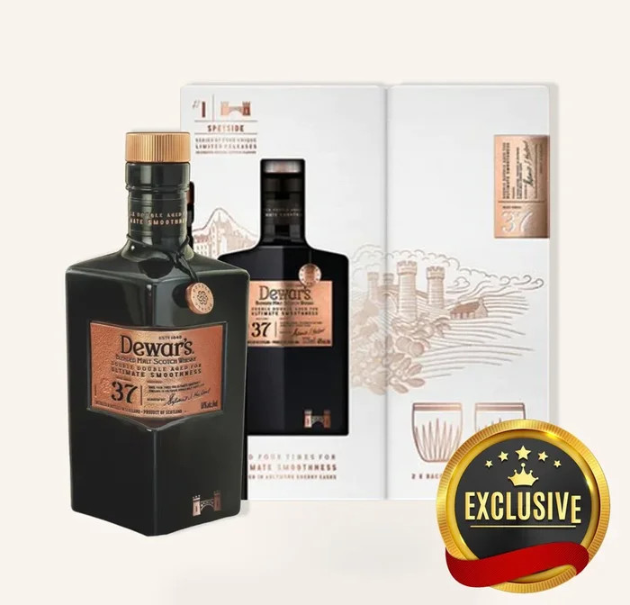 Dewars Double Double 37 Year Old Scotch Whisky w/ Baccarat Crystal Glasses 375ml