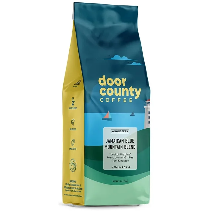 Door County Coffee – Jamaican Blue Mountain Blend, Whole Bean Coffee – Medium Roast, 10 Oz Bag