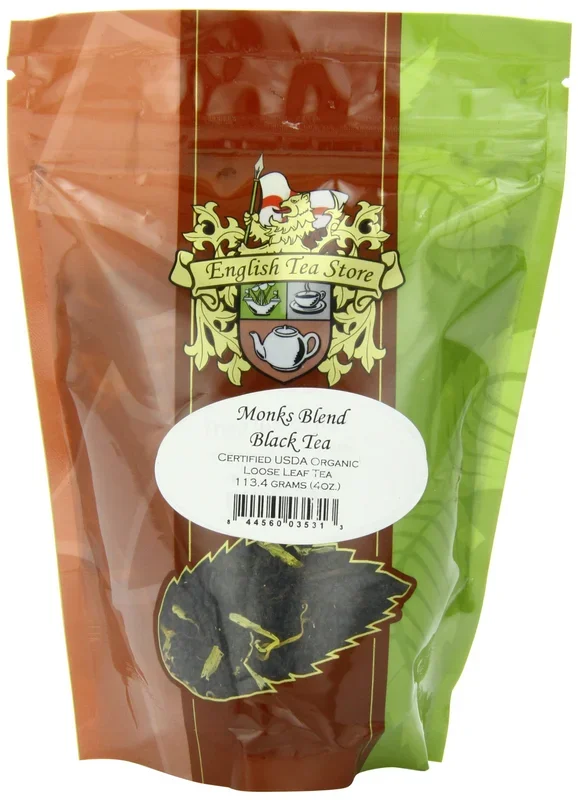 English Tea Store Loose Leaf, Organic Monks Blend Black Tea Pouches, 4 Ounce