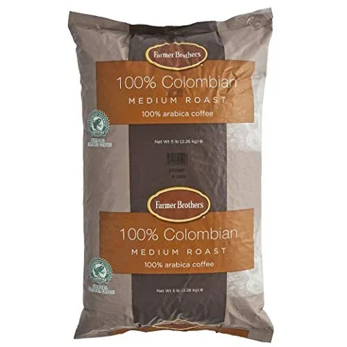 Farmer Brothers 100% Colombian Whole Bean Coffee, 5 Lb Bag – Rainforest Alliance Certified