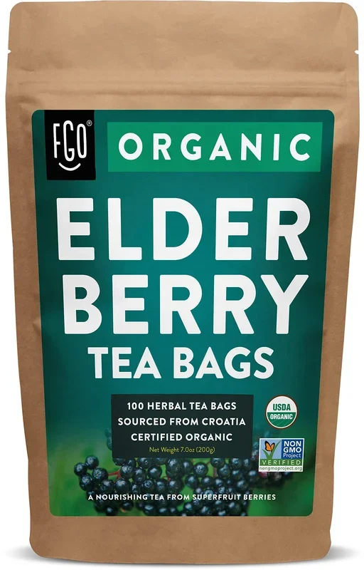 Fgo Organic Elderberry Tea, Eco-Conscious Tea Bags, 100 Count, Packaging May Vary (Pack Of 1)