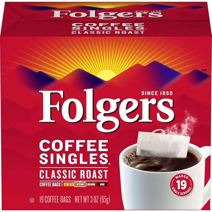 Folgers Coffee Singles – 19 Packets Per Box, 12 Boxes Per Case