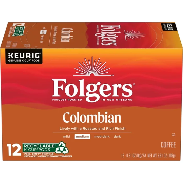 Folgers Colombian Medium Roast Coffee, 12 Keurig K-Cup Pods (Pack Of 1)