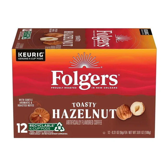 Folgers Toasty Hazelnut Flavored Coffee, 12 Keurig K-Cup Pods