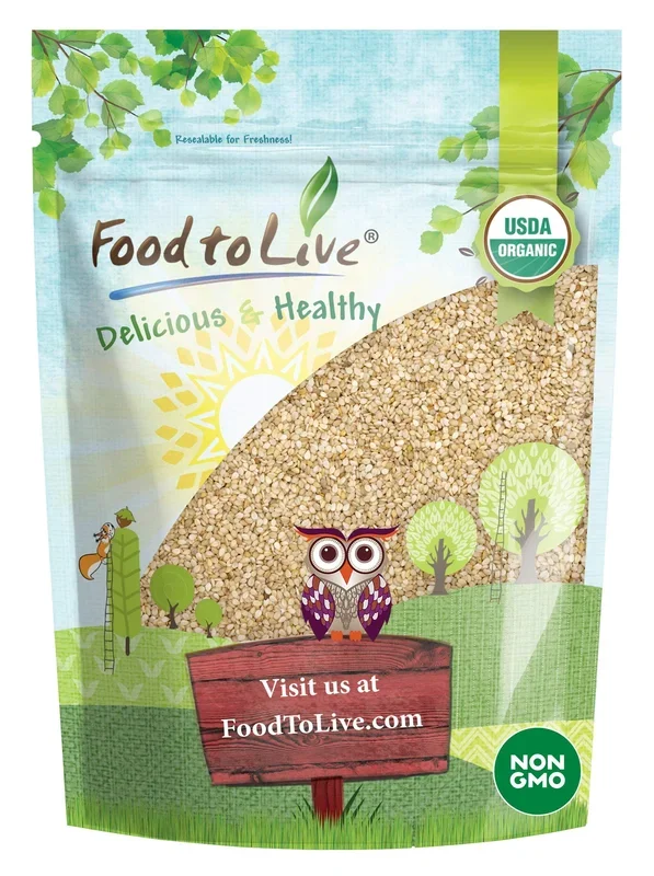 Food To Live Organic Unhulled Sesame Seeds, 2 Pounds — Non-Gmo, Whole Natural Raw White Sesame Seeds, Kosher, Vegan, Bulk, Rich In Dietary Fiber, Protein, & Iron. Crunchy Texture. Great For Baking.