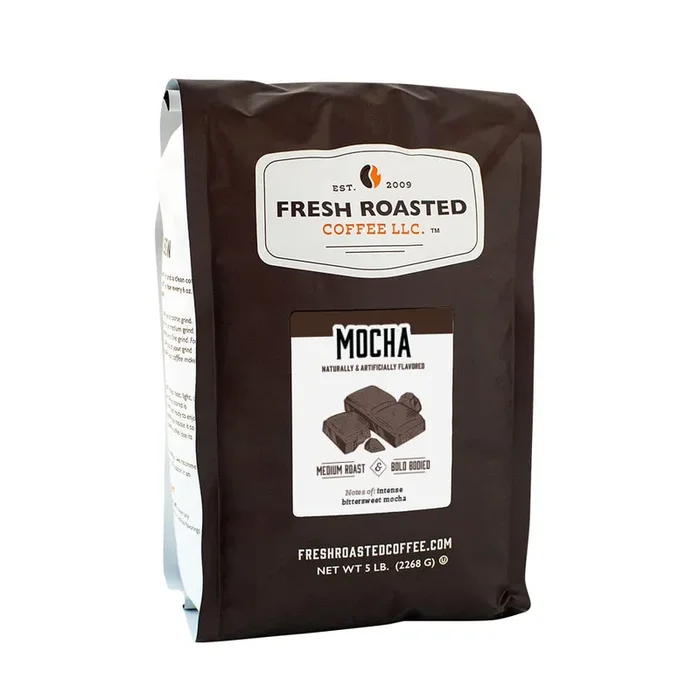 Fresh Roasted Coffee, Mocha Flavored Coffee, 5 Lb (80 Oz), Medium Roast, Kosher, Ground