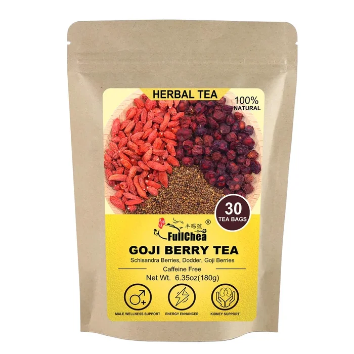 Fullchea – Goji Berry Tea For Men, 30 Count X 6G – Premium Five Flavors Herbal Tea Combination – Schisandra Berries, Dodder, Wolfberry – Support Kidney Health & Boost Energy