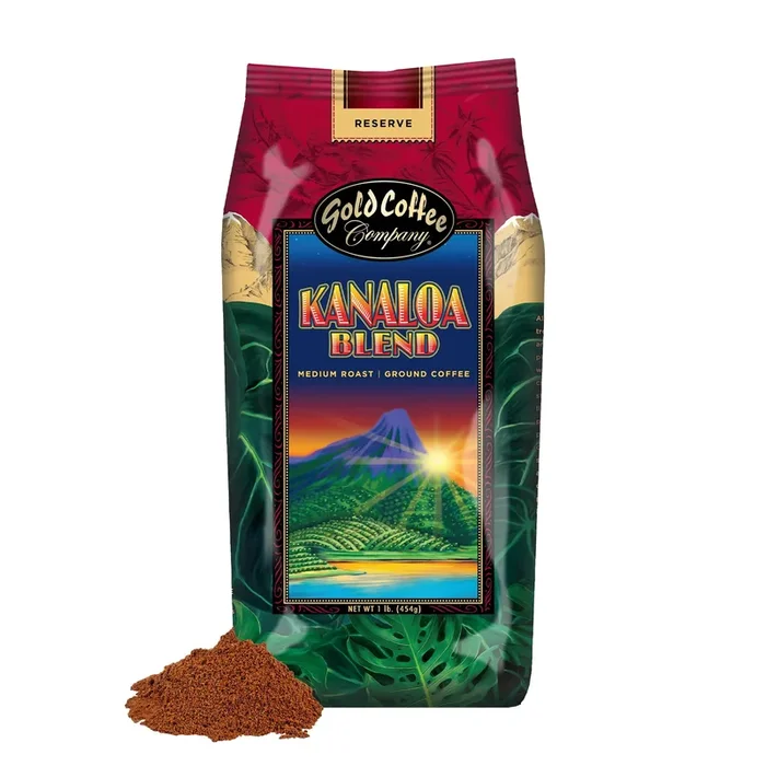 Gold Coffee Company Kanaloa Premium House Blend | Gourmet Medium Roast Ground Coffee | 100% Arabica Roasted Beans | 1 Lb.