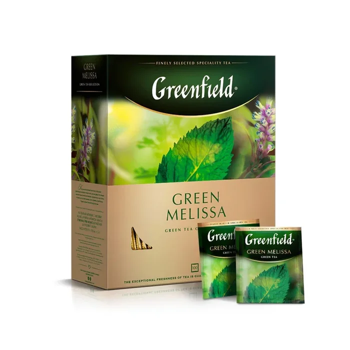 Greenfield Green Melissa Green Tea Collection Finely Selected Speciality Tea 100 Double Chamber Teabags With Tags In Foil Sachets