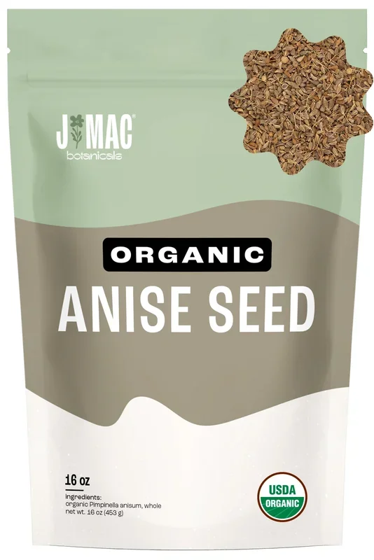 J Mac Botanicals Organic Anise Seeds (16 oz) whole seeds aniseed anisecookies anisetea aniseseed powder aniseseeds for baking Certified Organic.
