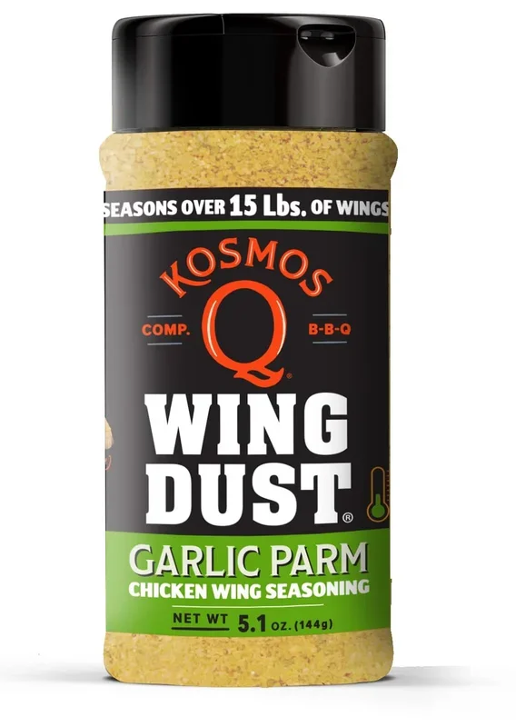 Kosmos Q Garlic Parmesan Wing Dust – 5 Oz Bag For Wings, Popcorn & More – Dry Bbq Rub With Real Garlic & Parmesan Cheese For Sav