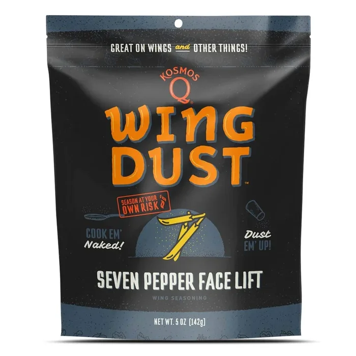 Kosmos Q Seven Pepper Face Lift Wing Dust – 5 Oz Bag For Wings, Popcorn & More – Dry Bbq Hot Wings Rub With 7-Pepper Blend, Garl