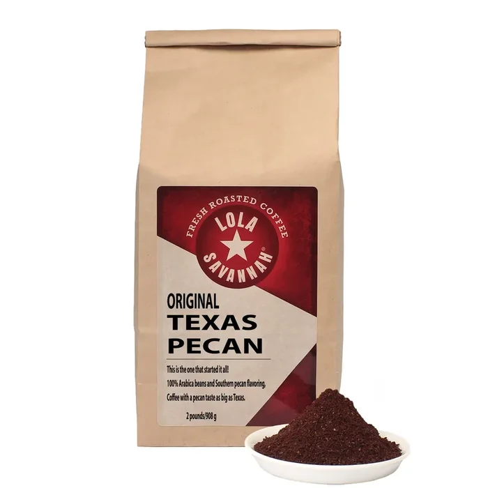 Lola Savannah Texas Pecan Ground Coffee – Gourmet Arabica Beans Brimming With Roasted Pecan Flavor, Caffeinated, 2Lb Bag