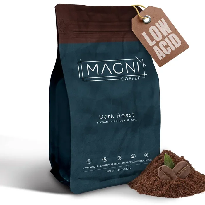 Magni Coffee – Ground – Dark Roast – Low Acid – Single Origin Usda Organic Non-Gmo Beans Third Party Tested For Mycotoxins & Pesticides – Fair Trade -12 Oz