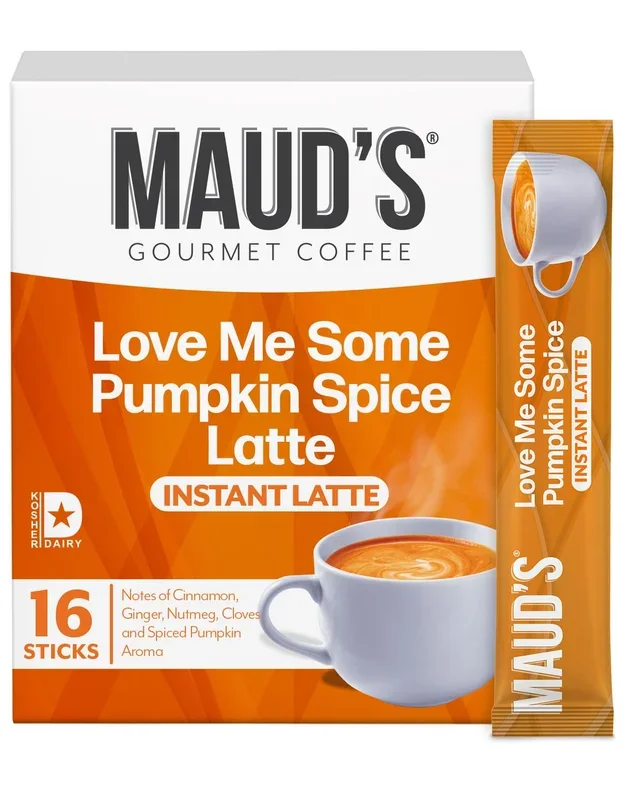 Mauds Pumpkin Spice Latte Instant Coffee 16 ct 100% Arabica Coffee Instant Hot or Iced Latte – Just add water