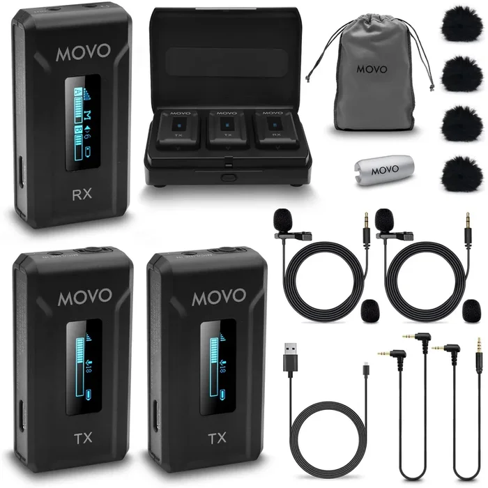 Movo Wmx-2-Duo Wireless Lavalier Microphone Lapel Mic With Charging Case – Lav Mic, Wireless Lapel Microphone 24Ghz Wireless Mic