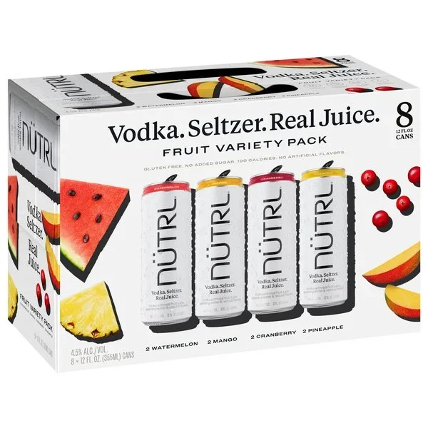 Nutrl Vodka Seltzer Fruit Variety Pack 355ml x 8 Cans