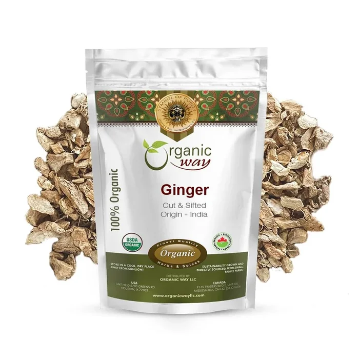 Organic Way Premium Dried Ginger Root Cut & Sifted (Zingiber Officinale) – Organic & Kosher Certified | Raw, Vegan, Non Gmo & Gl