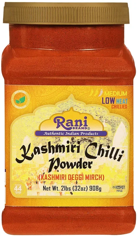 Rani Kashmiri Chilli Powder (Deggi Mirch, Low Heat) Ground Indian Spice 32Oz (2Lbs) 908G Pet Jar ~ All Natural | Salt-Free | Vegan | Kosher | Gluten Friendly