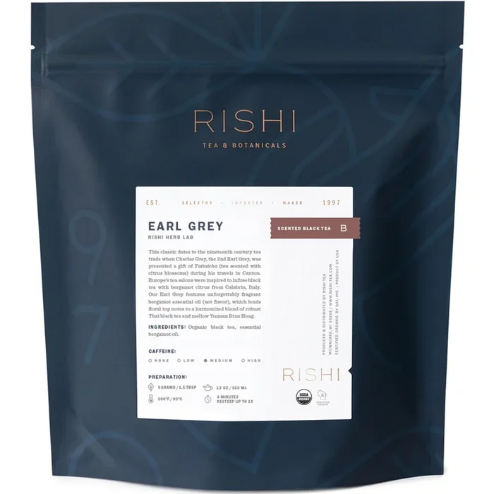 Rishi Tea Earl Grey Tea – Organic Loose Leaf Pure Black Tea With Bergamot Oil, Energizing & Caffeinated – 16 Ounces, 50+ Servings