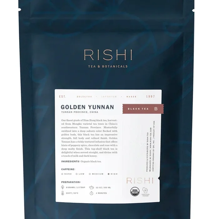 Rishi Tea Golden Yunnan Black Tea – Organic, Loose Leaf Tea, Smooth & Rich Ancient Chinese Tea, Energizing & Caffeinated – 16 Ounces, 56+ Servings