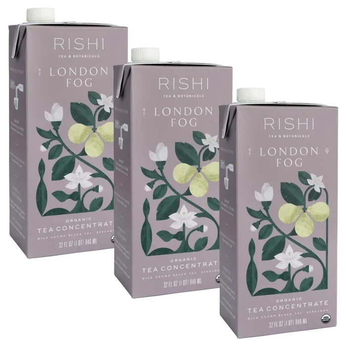 Rishi Tea London Fog Latte – Organic Black Tea Concentrate With Bergamot, Easy-To-Serve Hot Or Iced Earl Grey Mix – 32 Fl Oz Carton, 8 Servings (Pack Of 3)