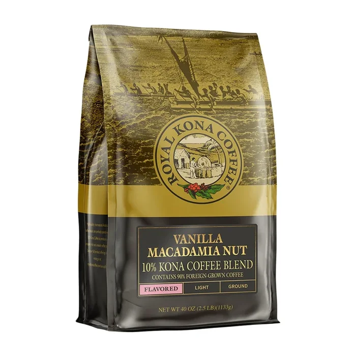 Royal Kona Coffee – Light Roast Ground Coffee, Vanilla Macadamia Flavor, 40 Ounce