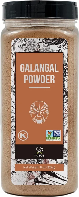 Soeos Galangal Powder 8 Oz, Ground Galangal, Alpinia Galanga, Non-Gmo, Kosher, Galangal Ginger Powder For Thai Soup, Tom Yum Soup, And Tea