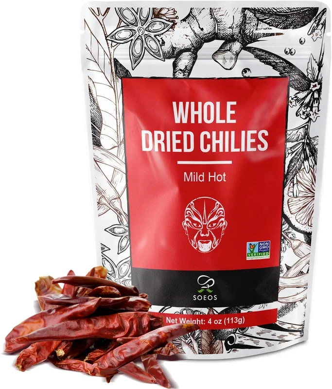 Soeos Whole Dried Chilies 4 Oz, Mild Spicy Chili Peppers, Red Chili Pepper, Natural, Premium And Dry Sichuan Chile Peppers, Sichuan Pepper, Dried Peppers – Great For Mexican Recipes