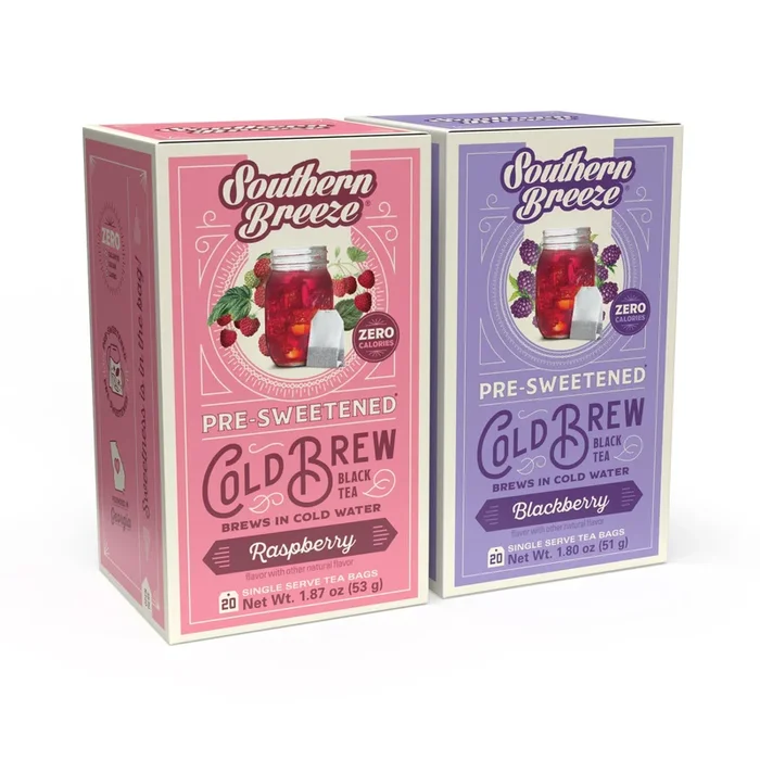Southern Breeze Berry Bundle Cold Brew Sweet Iced Tea With Black Tea And Zero Carbs Zero Sugar, 20 Individually Wrapped Tea Bags Pack Of 2 (Raspberry And Blackberry)