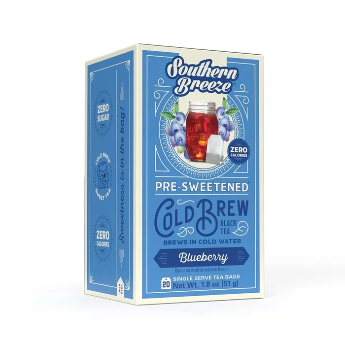 Southern Breeze Blueberry Cold Brew Sweet Tea Blueberry Iced Tea With Black Tea And Zero Carbs Zero Sugar, 20 Individually Wrapped Tea Bags