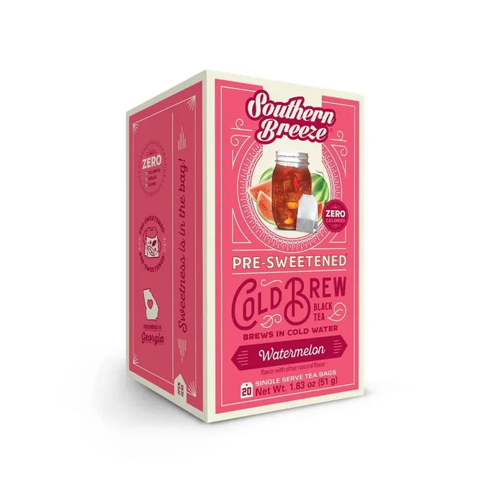 Southern Breeze Cold Brew Sweet Tea Watermelon Iced Tea With Black Tea And Zero Carbs Zero Sugar, 20 Individually Wrapped Tea Bags Southern Sweet Tea Iced Tea Beverage