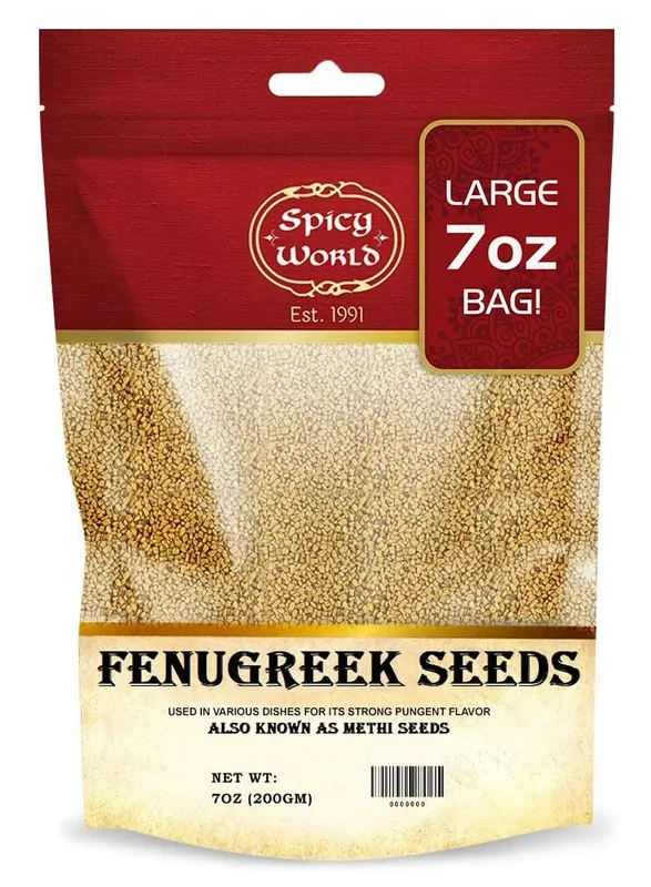 Spicy World Fenugreek Seeds (Methi) 7 Ounce Bag – All Natural & Pure – Resealable Bag