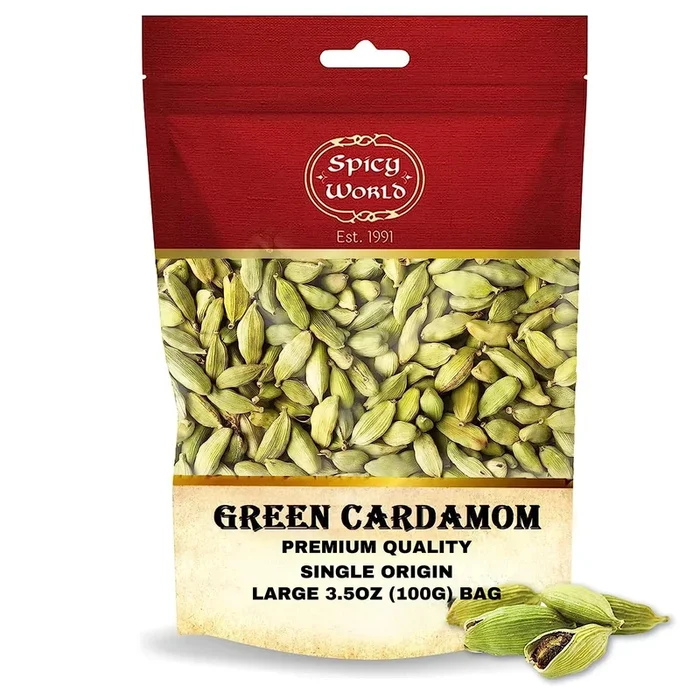 Spicy World Green Cardamom Pods 3.5 Oz – As Seen On Tik Tok – Premium Quality Whole Green Cardamom Pods | Vegan | Large | Aromatic Cardamon