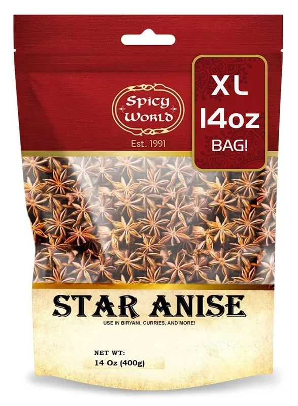 Spicy World Star Anise 14 Oz Bulk Bag | Premium Quality Whole Pods | Chinese Star Anise Pods – Perfect For Flavorful Dishes | Great For Baking & Tea