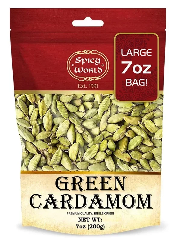 Spicy World Whole Green Cardamom Pods 7 Oz Large Bag (200G) – Natural Spice, Vegan, Large, Aromatic – By Spicy World