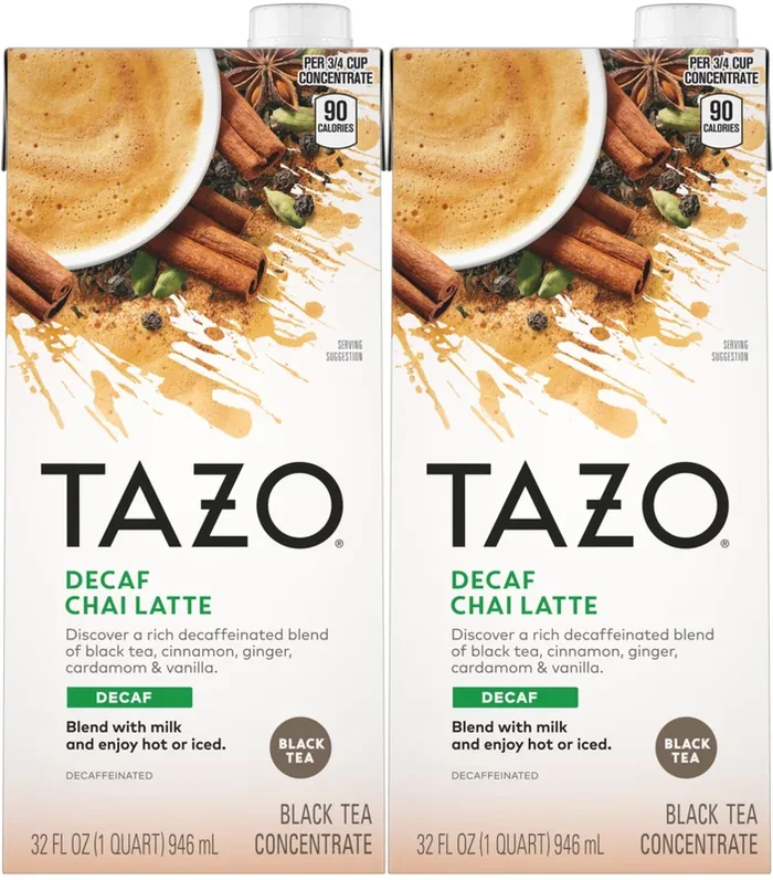 Tazo Decaffeinated Chai Latte Black Tea Concentrate (Pack Of 2), 32 Oz With Coasters