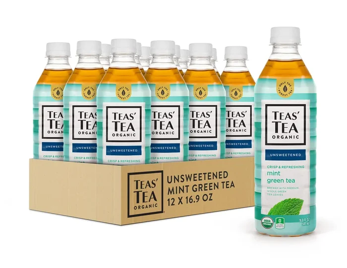 Teas’ Tea Unsweetened Mint Green Tea 16.9 Fl Oz (Pack Of 12) Organic, Sugar Free, Zero Calorie