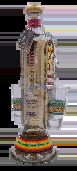 Tequila Trompeta Reposado Beaded with two shots glasses