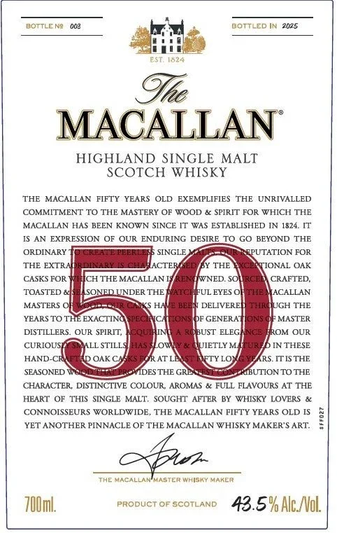 The Macallan 50 Year Old Highland Single Malt Scotch Whisky 700ml
