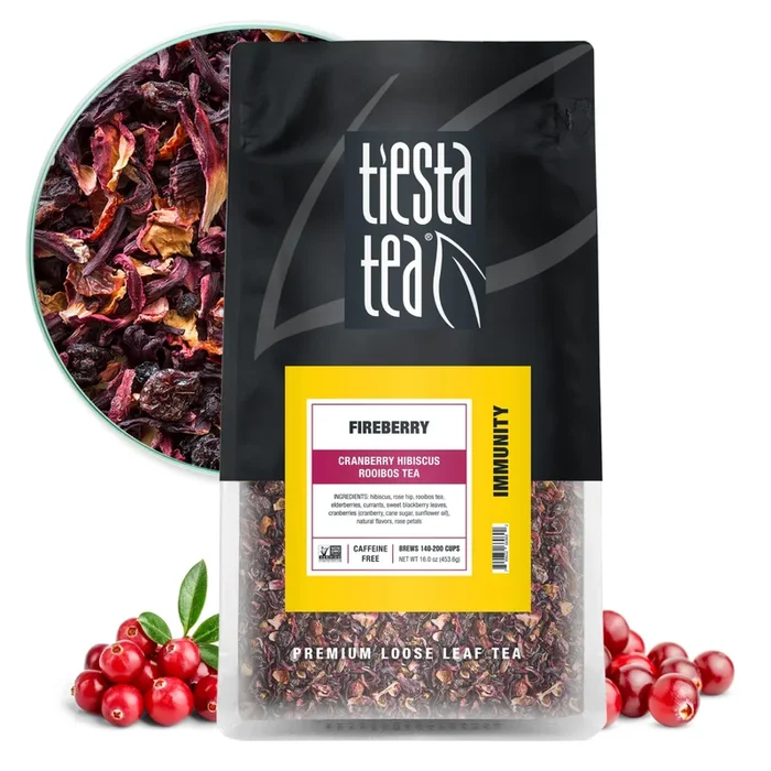 Tiesta Tea – Cranberry Hibiscus Rooibos Tea, Fireberry, Loose Leaf Herbal Tea Blend With Hibiscus And Cranberry, Currants, Rooibos Tea, Enjoy Hot Or Iced, 200 Cups In Resealable Pouch – 16 Ounce