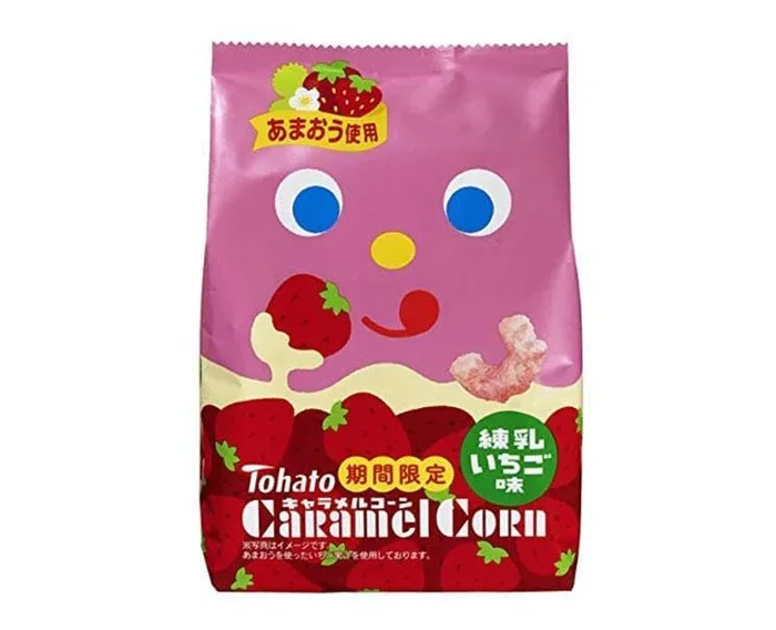 Tohato Caramel Corn Strawberry Condensed Milk Flavor