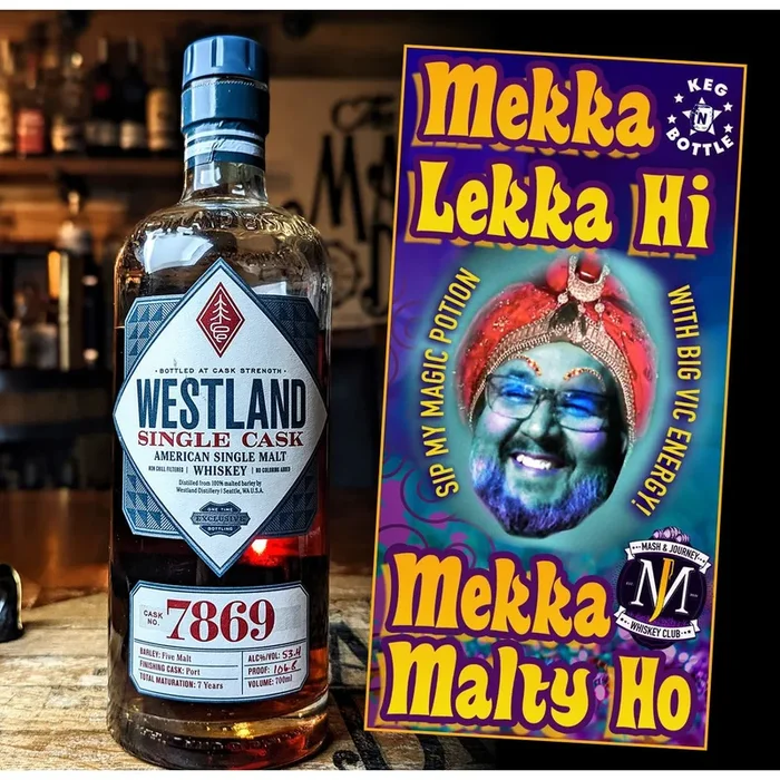 Westland American Single Malt Cask No. 7869 (“Mekka Lekka Hi Mekka Malty Ho”) – Mash & Journey & Keg N Bottle Private Barrel Pick 750 ml